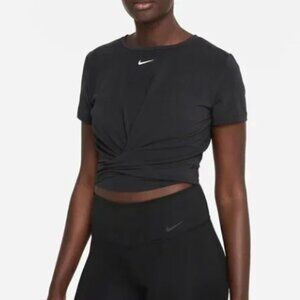 NIKE One Luxe Dri Fit Twist Front Short Sleeve Crop Top Black Size Small